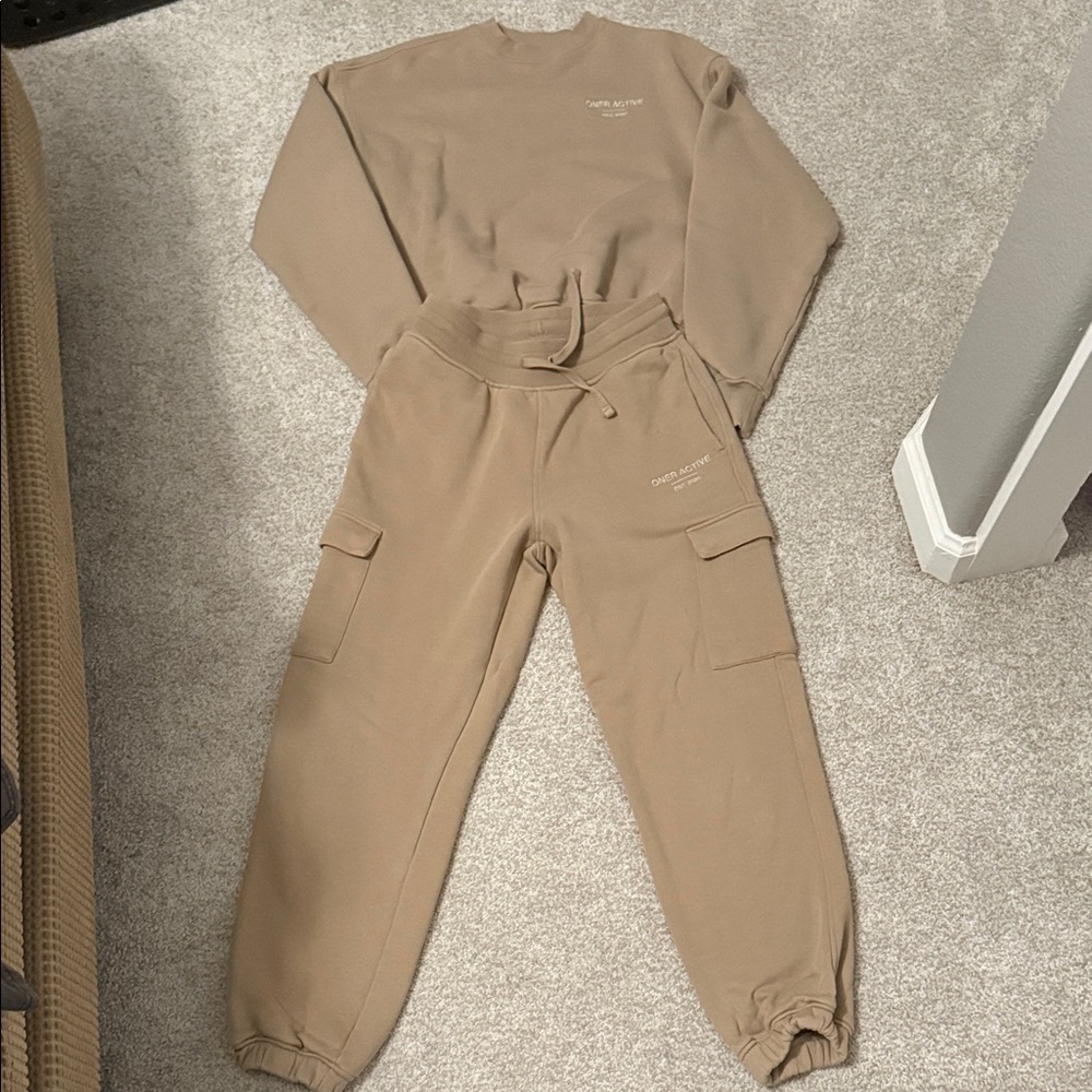 Oner active sweat set, tan, size small bottom x small top